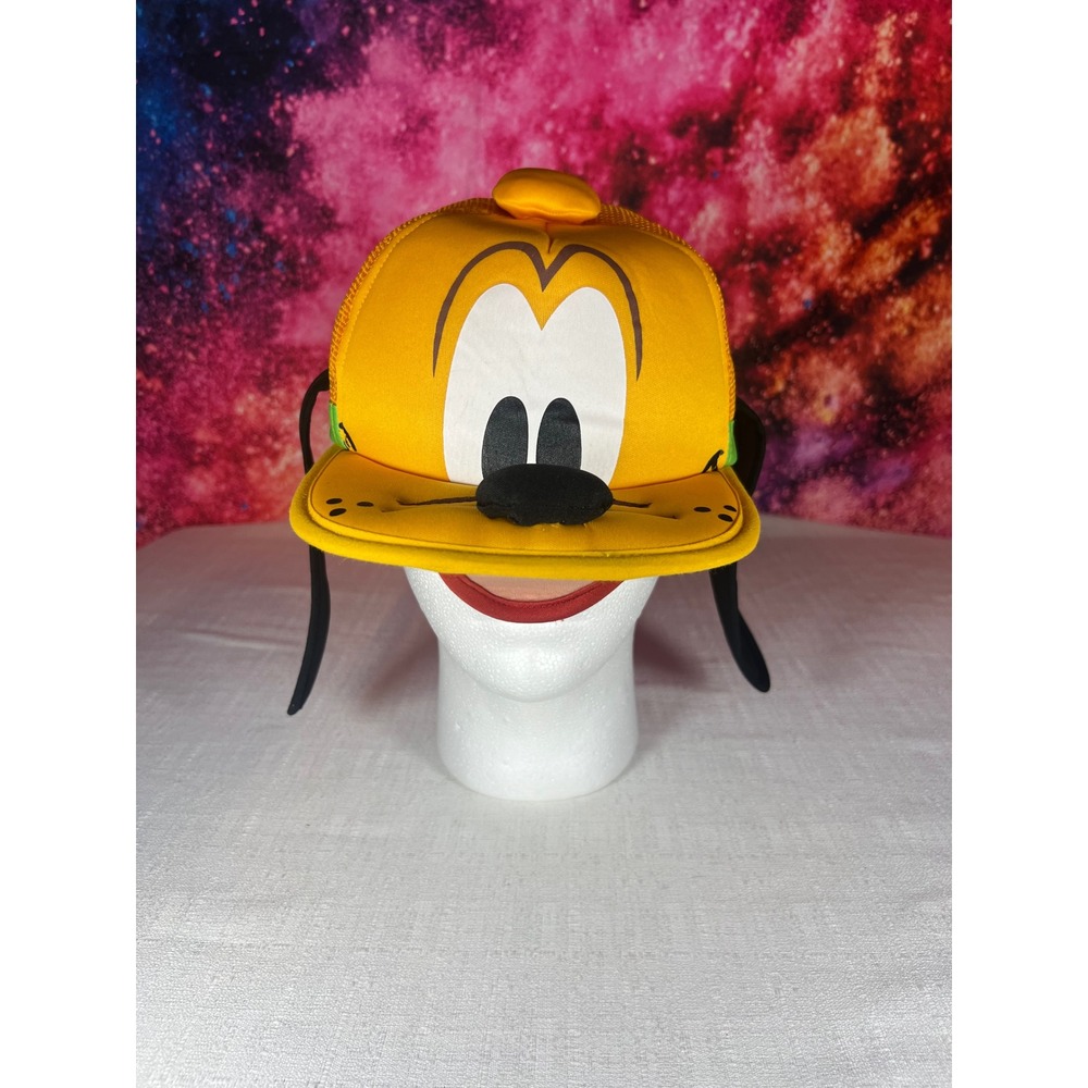 Disney Pluto Character Trucker Hat Yellow Mesh Snapback with Floppy Ears